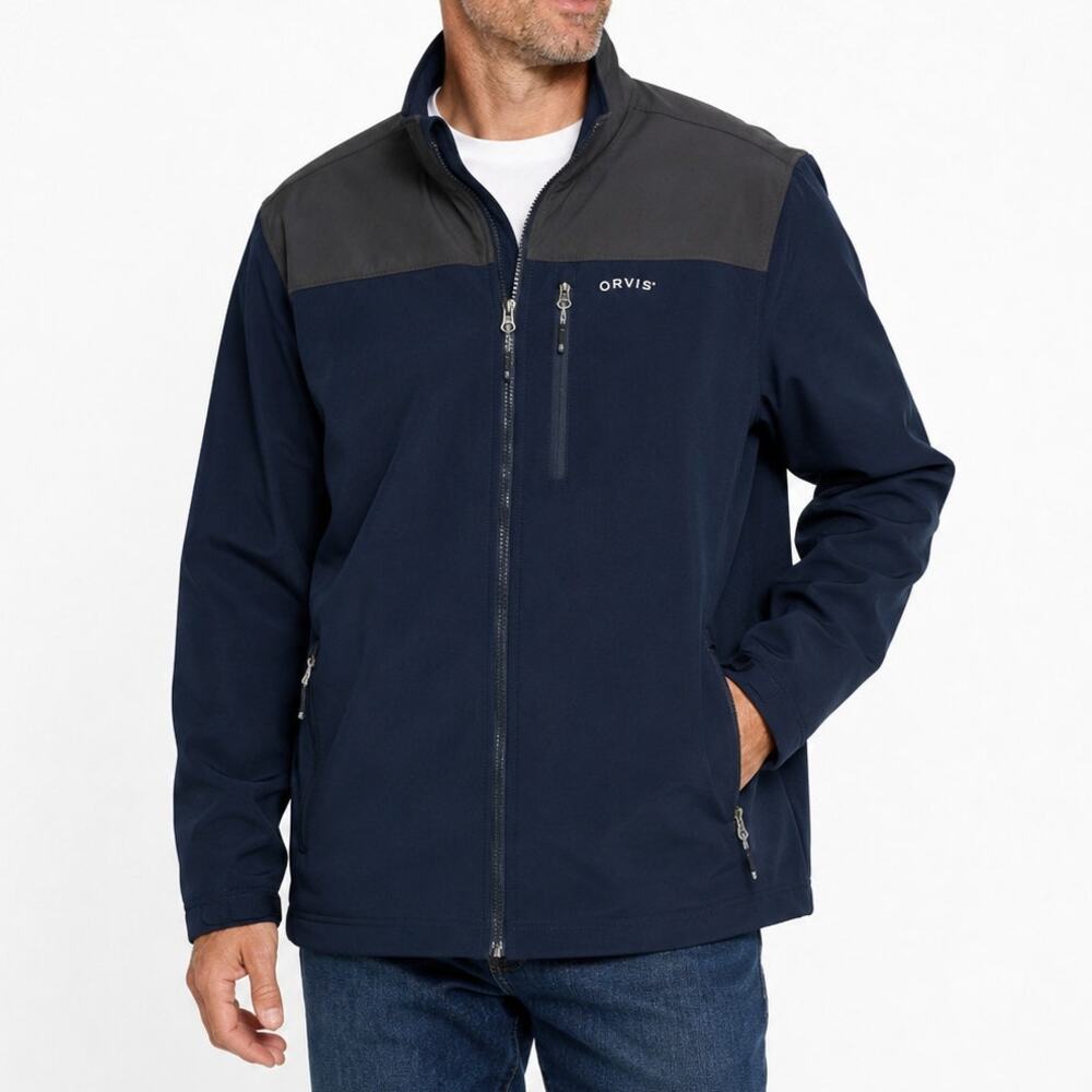 Orvis Full Zip Soft Shell Jacket Navy Blue Men's XL Windproof